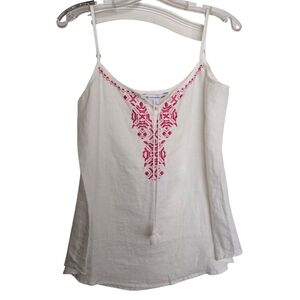 NWT Southern Tide Embroidered White Linen  Camisole Top with Hot Pink Accents